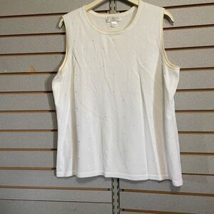 C.J. Banks White Sleeveless Top with Polka Dot Detail Size X XL